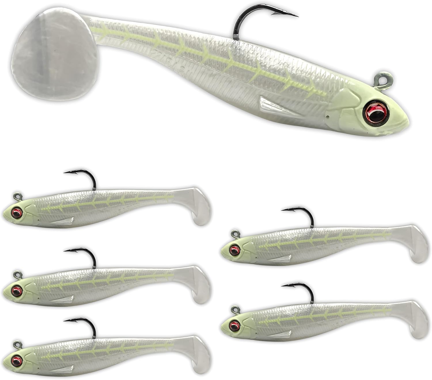 Patriot Shad Paddle Tail Swimbaits - Bone Glow U.S.A. Bass Tackle Patriot Shad Paddle Tail Swimbaits - Bone Glow U.S.A. Bass Tackle