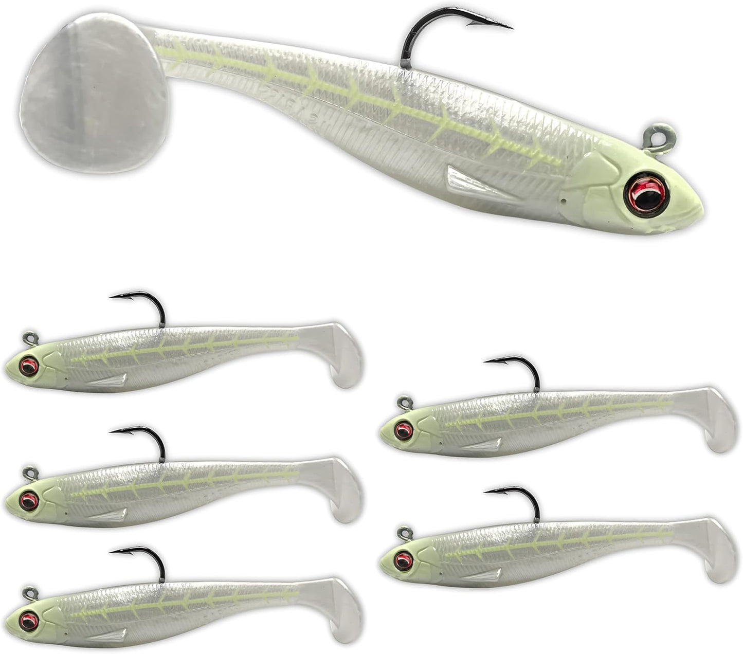 Patriot Shad Paddle Tail Swimbaits - Bone Glow