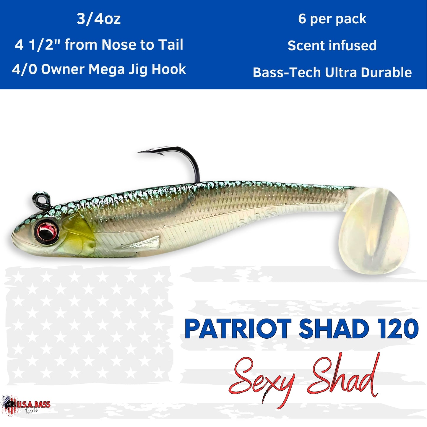 Patriot Shad Paddle Tail Swimbaits - Sexy Shad