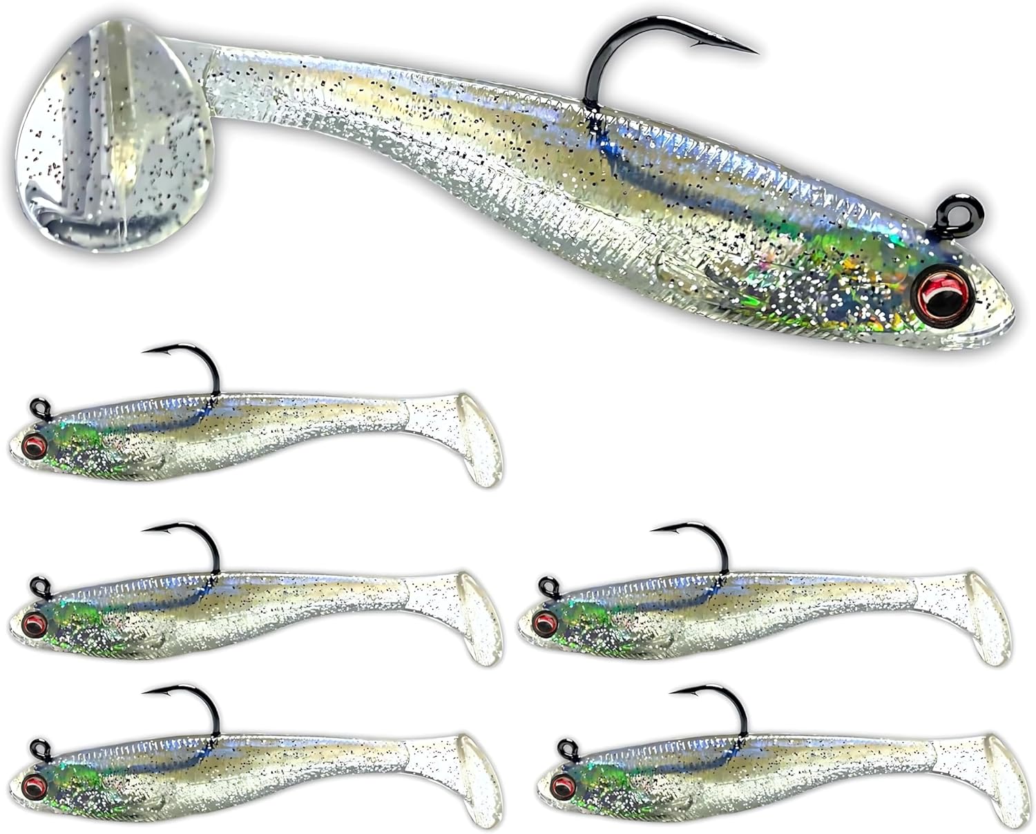 40 Esche Morbide Ghost Shad 4" Paddle Tail - Assortite Per Persico, Trota, Walleye - Made In USA
