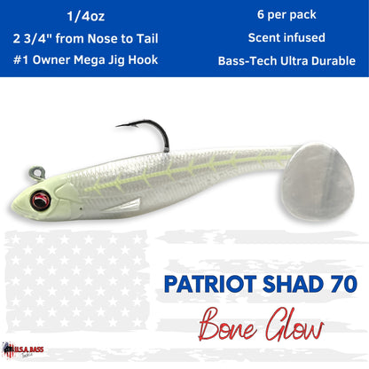 Patriot Shad Paddle Tail Swimbaits - Bone Glow