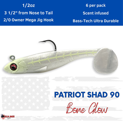 Patriot Shad Paddle Tail Swimbaits - Bone Glow