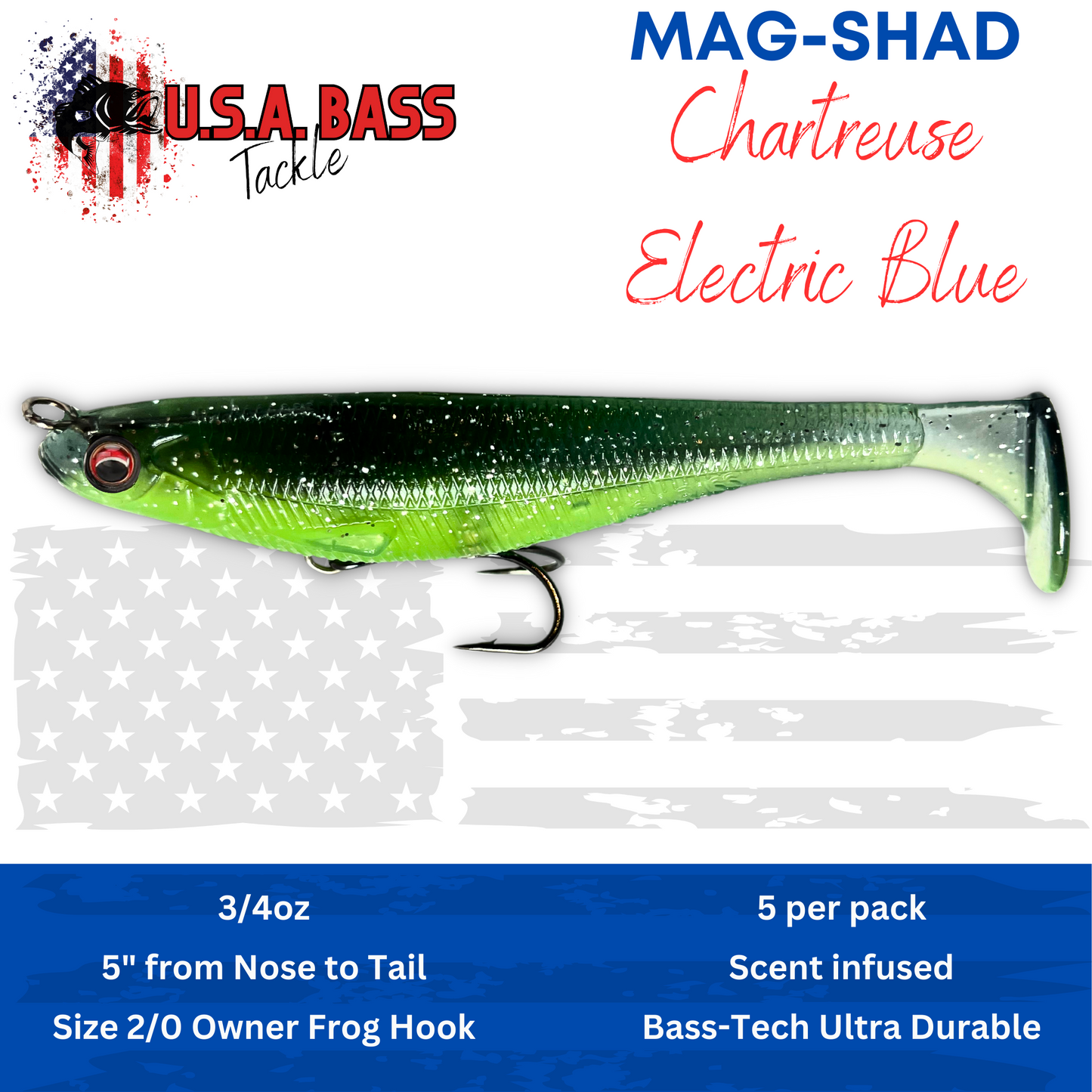 MAG-SHAD Paddle Tail Magnum Swimbaits - Chartreuse Electric Blue