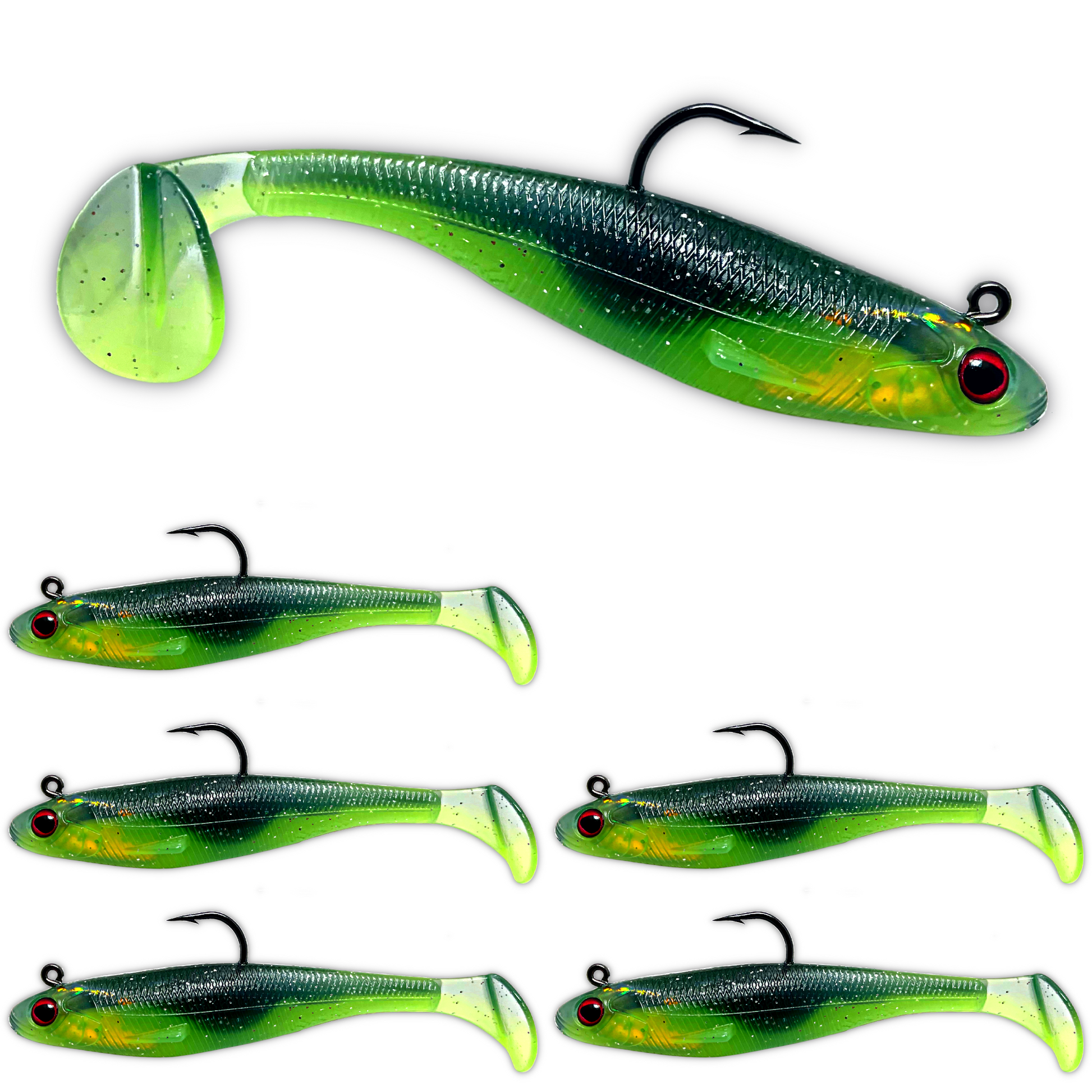 Patriot Shad Paddle Tail Swimbaits - Chartreuse Electric Blue