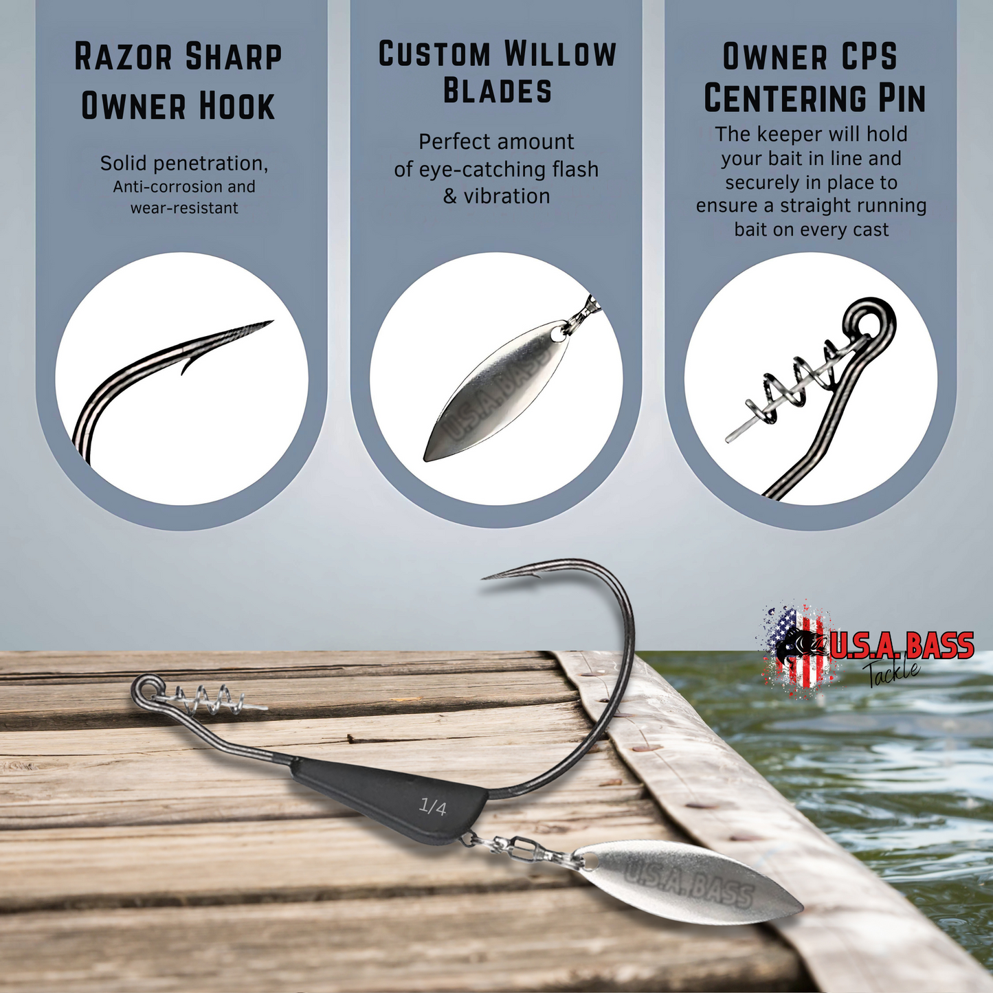 Tungsten Flash Swimmer - Weighted Underspin Weedless Swimbait Hook - 3pk