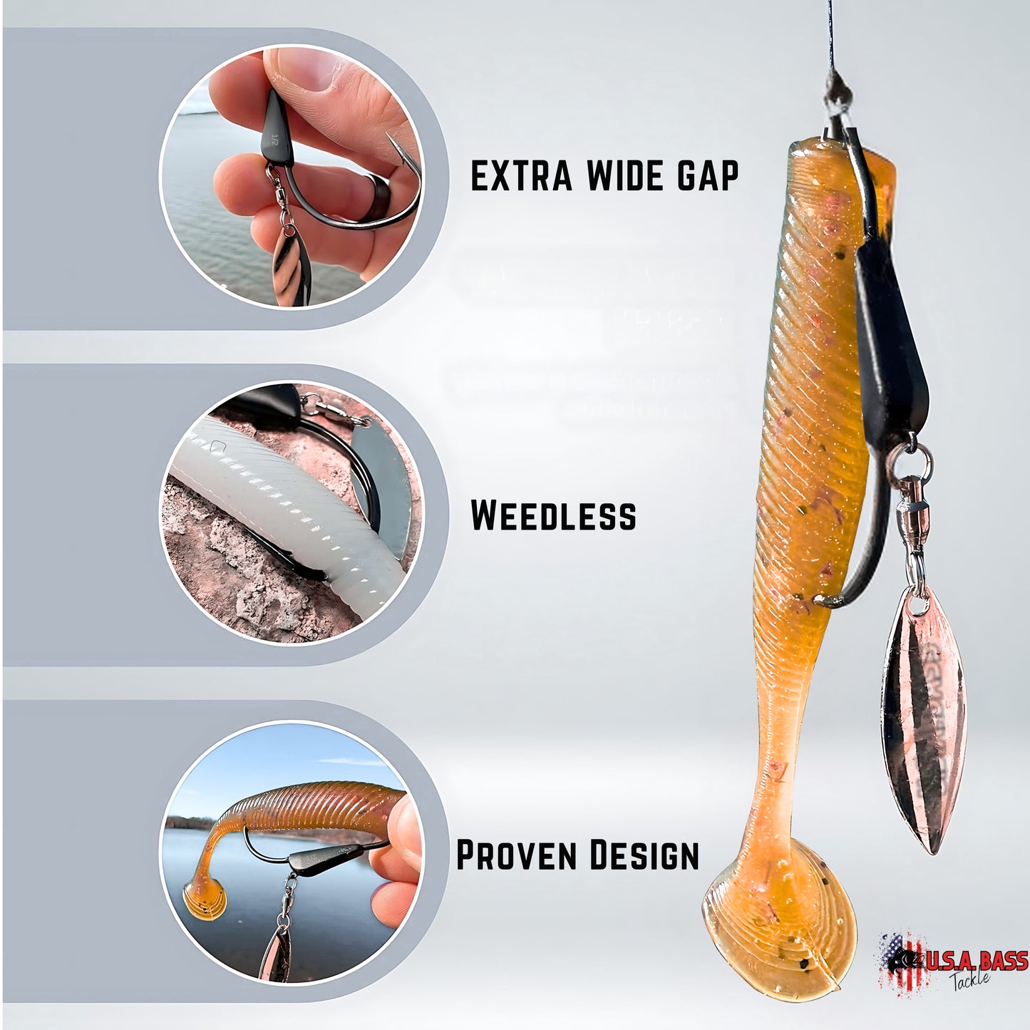 Tungsten Flash Swimmer - Weighted Underspin Weedless Swimbait Hook - 3pk