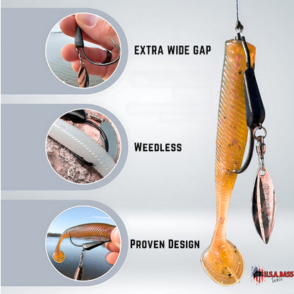 Tungsten Flash Swimmer - Weighted Underspin Weedless Swimbait Hook - 3pk