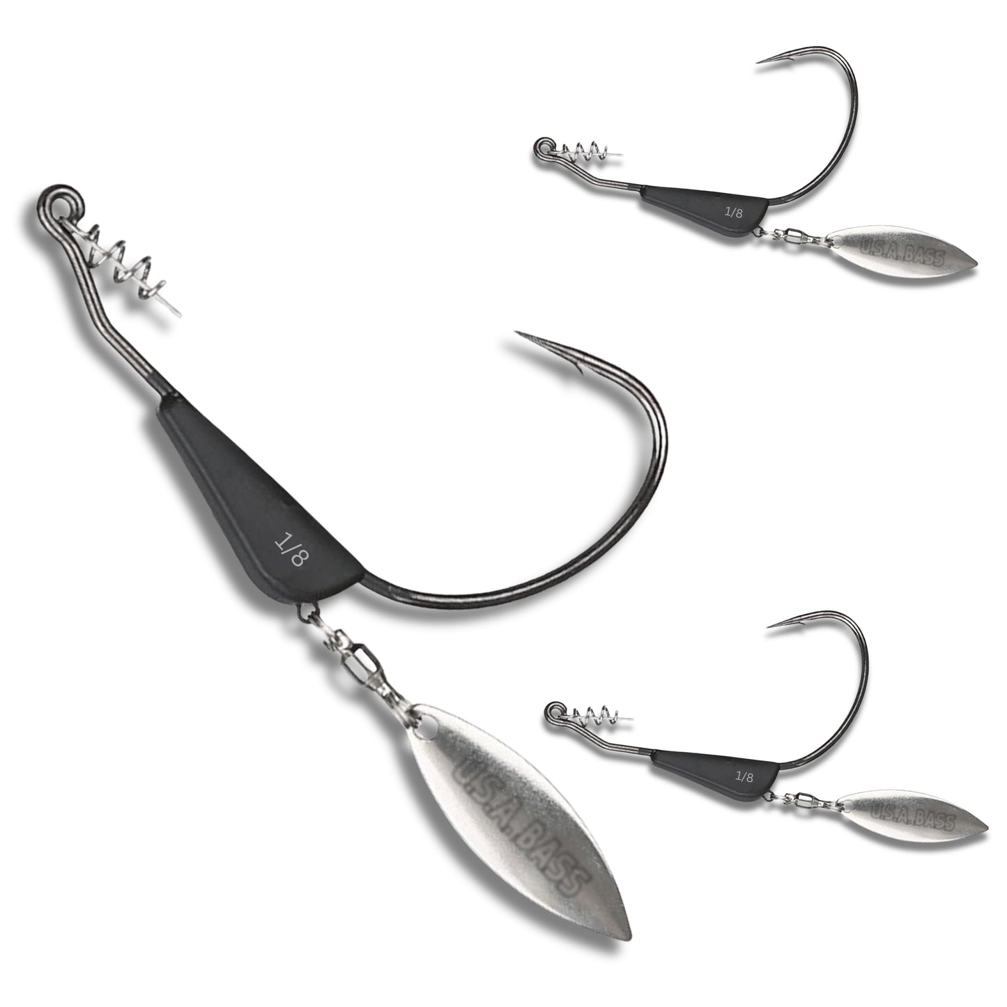 Tungsten Flash Swimmer - Weighted Underspin Weedless Swimbait Hook - 3pk