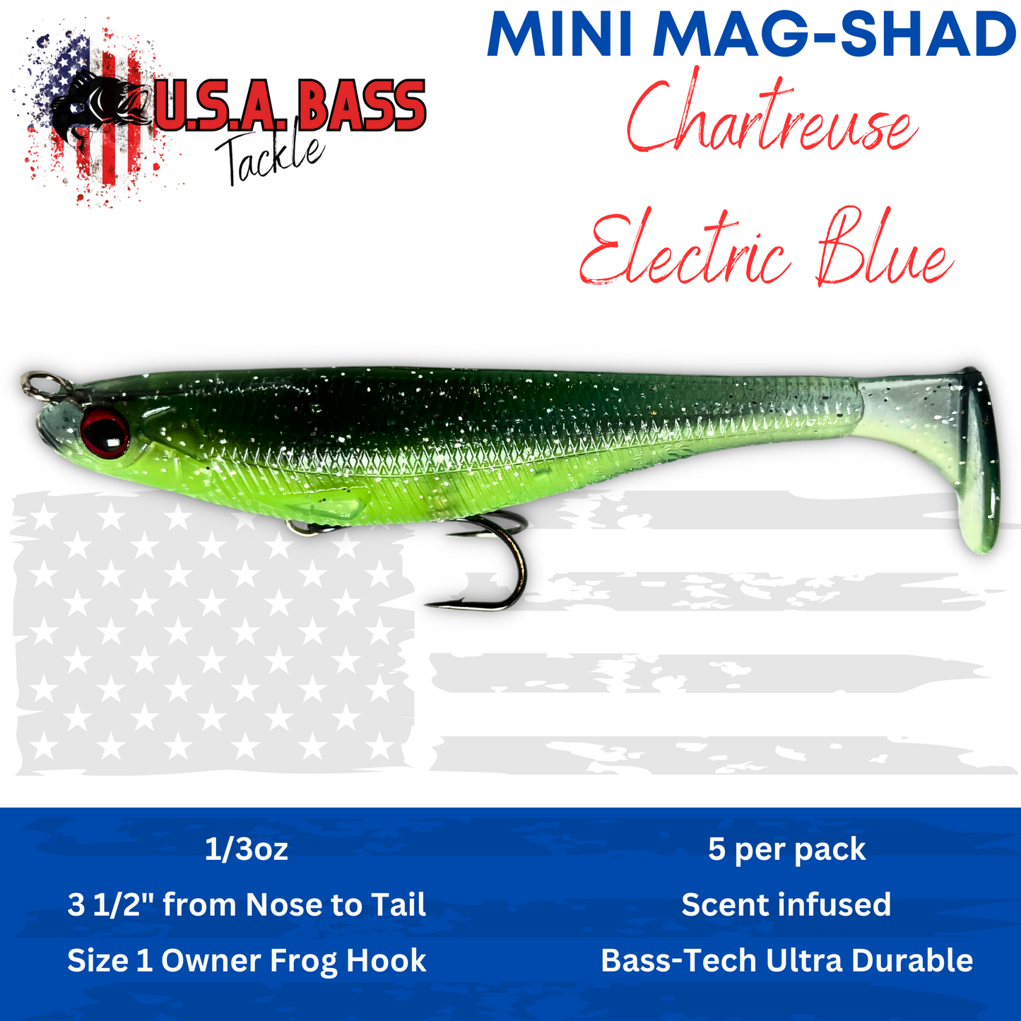 MAG-SHAD Paddle Tail Magnum Swimbaits - Chartreuse Electric Blue