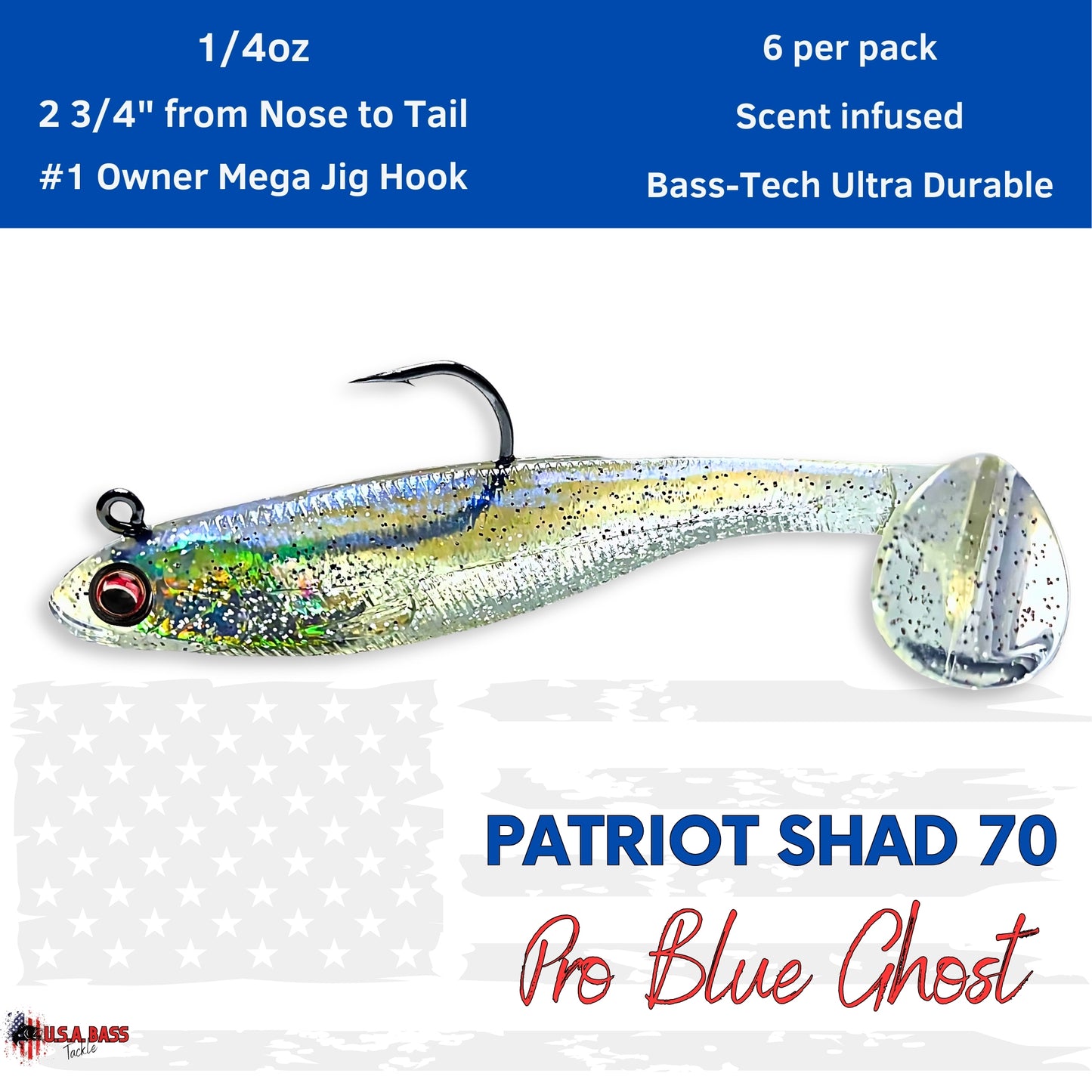 Patriot Shad Paddle Tail Swimbaits - Pro-Blue Ghost