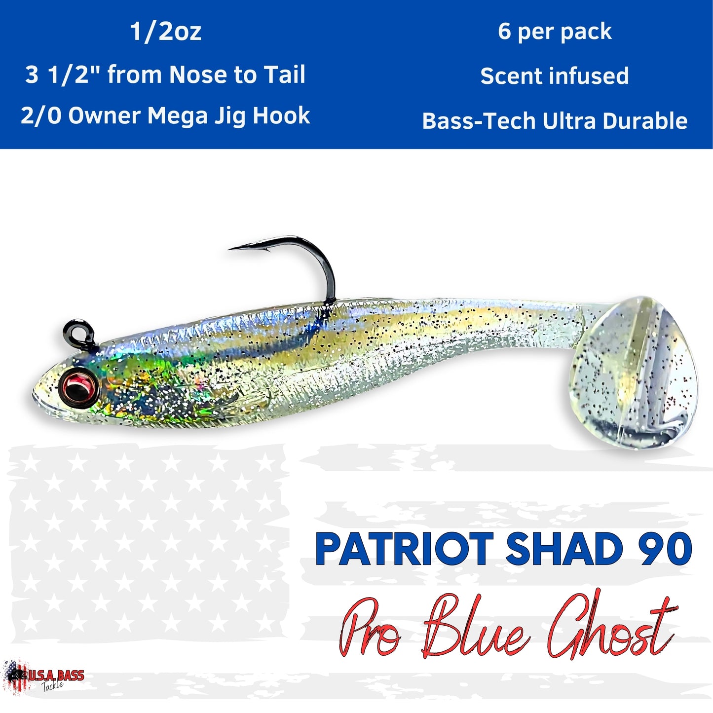 Patriot Shad Paddle Tail Swimbaits - Pro-Blue Ghost